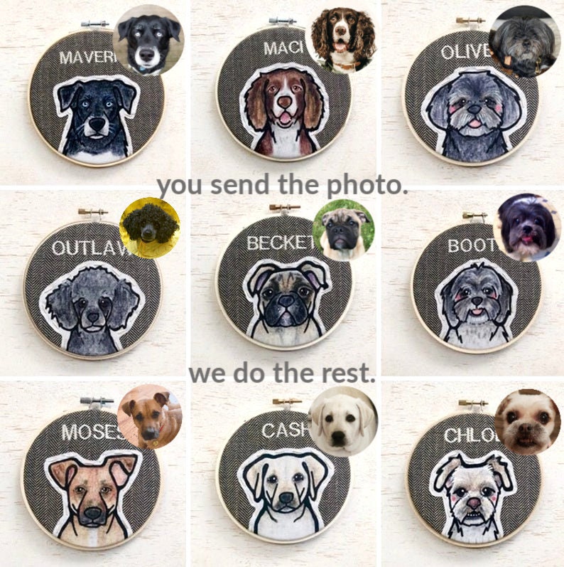 Gift for Pet Lovers. Personalized Embroidered Pet Portrait. Etsy UK