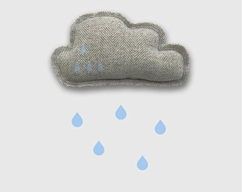 Cloud Catnip Toy, Embroidered Rain Drops, Cat Pillow