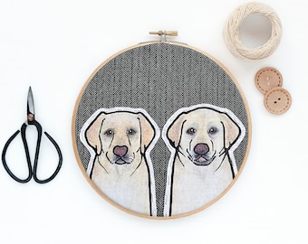 Hand-Painted Double Pet Portrait: Personalized Embroidered Keepsake