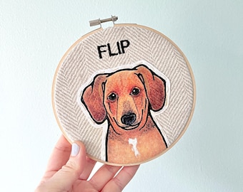 Custom Pet Portrait Embroidery, Personalized Dog or Cat Gift