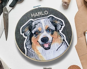 LARGE Custom Pet Portrait. 8 Inch Embroidery Hoop. Personalized Pet Portraits.  Custom Portraits. Gift for Pet Lovers