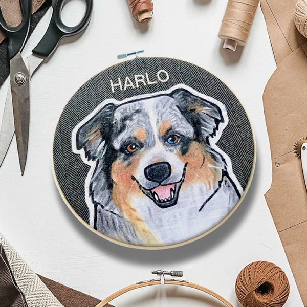 LARGE Custom Pet Portrait. 8 Inch Embroidery Hoop. Personalized Pet Portraits.  Custom Portraits. Gift for Pet Lovers