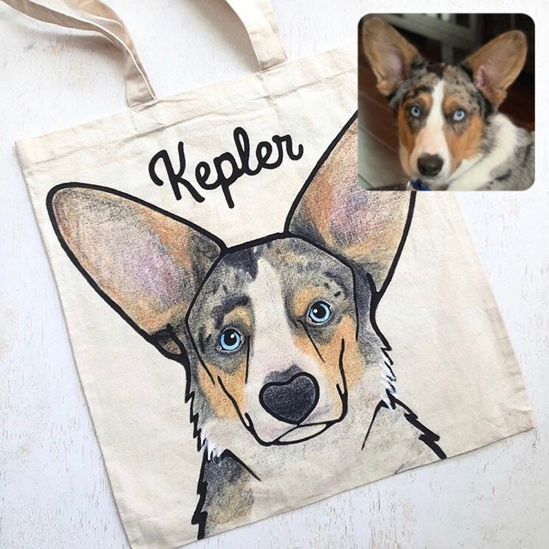 Personalized Pet Tote Bag. Eco Friendly Canvas Tote. Custom Cat and Dog Portraits. image 3