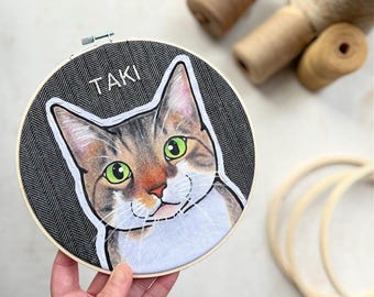Custom Cat Portrait: Hand-Painted & Embroidered Pet Gift