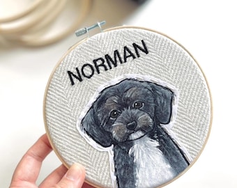 Custom Pet Portrait Embroidery, Personalized Dog or Cat Gift