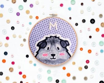 Guinea Pig Portrait. MINI Hoop. Custom Portraits. Custom Guinea Pig. Guinea Pigs. Custom Pet Portrait. Embroidery Hoop Art
