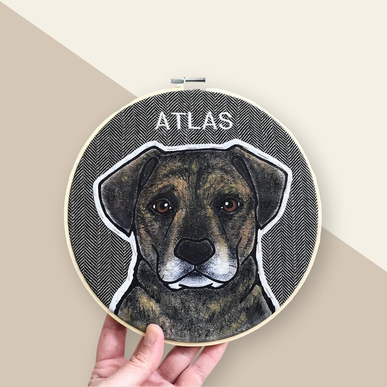 LARGE Custom Pet Portrait. 8 Inch Embroidery Hoop. Personalized Pet Portraits.  Custom Portraits. Gift for Pet Lovers 