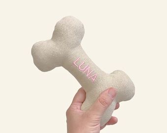 Dog Toy. Cream Toy in Pink Lettering. Personalized Pet Toy with Embroidered Name. Durable Dog Toys. Squeaky Toy. Personalized Pet Gifts