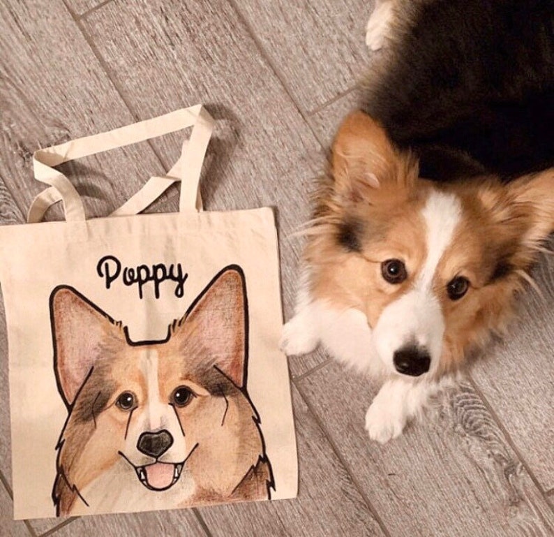 Personalized Pet Tote Bag. Eco Friendly Canvas Tote. Custom Cat and Dog Portraits. image 4