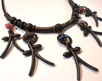 Boho Chic Gemstone and Metal Dangle Necklace