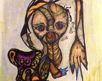 Voodoo Dancer - Original Drawing on Canvaskin ( 9 x 12 )