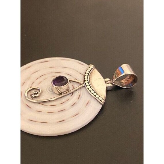 Large Sterling Silver Shell Amethyst Disc Pendant… - image 2