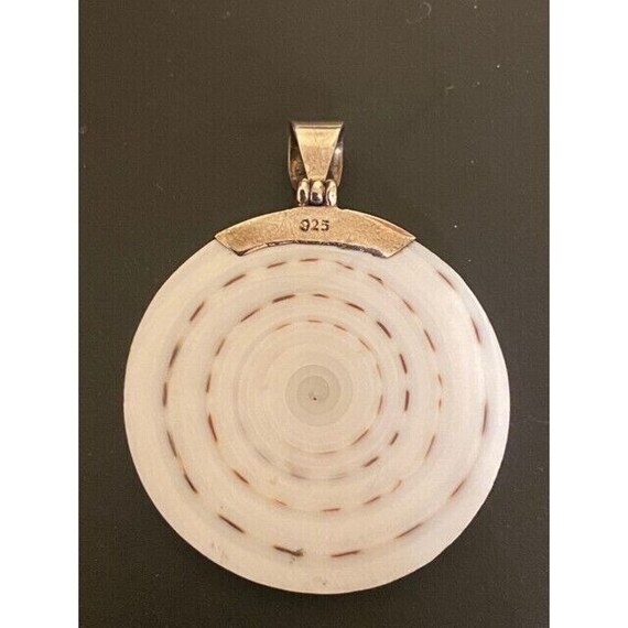 Large Sterling Silver Shell Amethyst Disc Pendant… - image 3