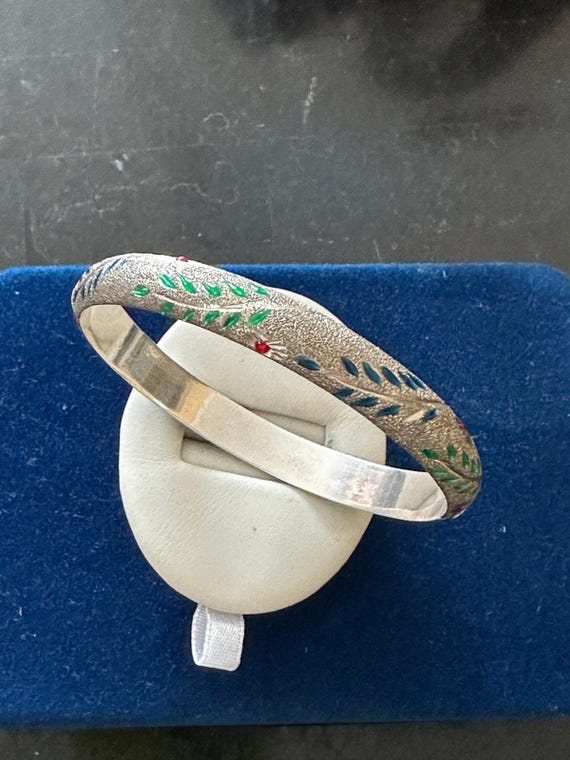 Sterling Silver Enamel Hinged Bangle Bracelet