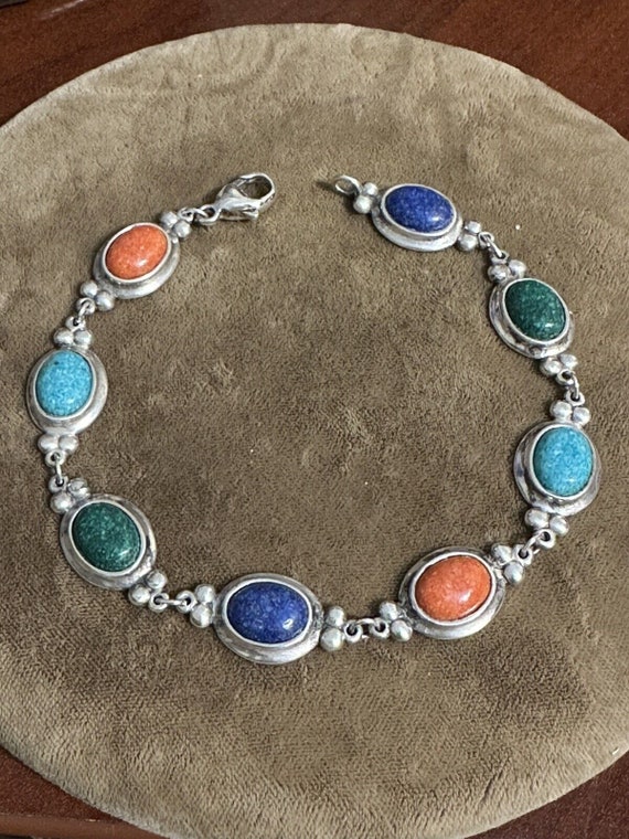 Carolyn Pollack Multi Gemstone Link Bracelet 8 1/4 - image 1