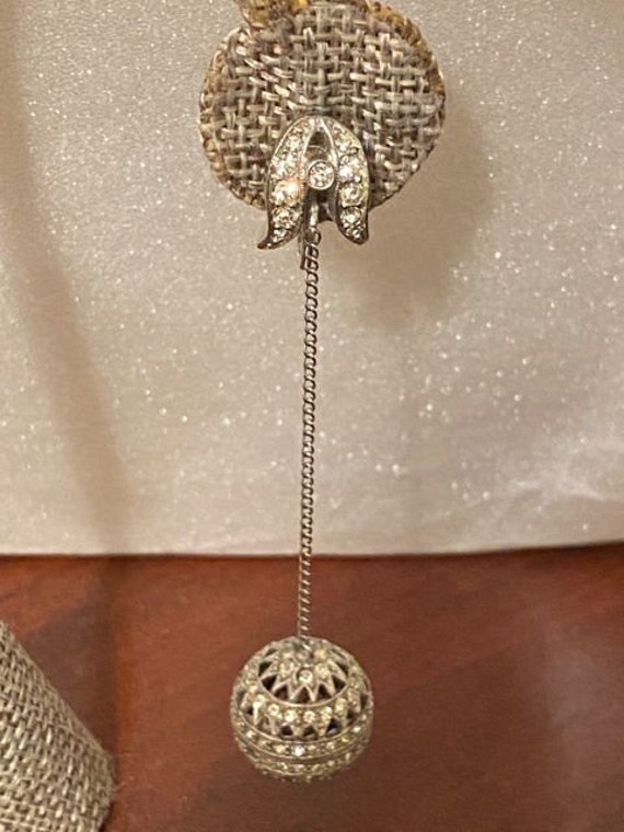 Vintage Silvertone CZ Filigree Ball Dangle Bead C… - image 4