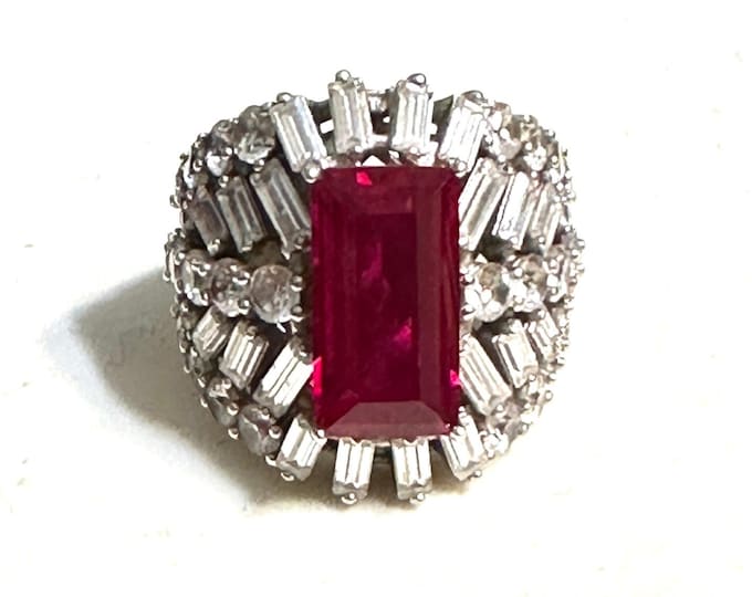Ruby Simulant Charles Winston Lab Created Ruby & Diamond Simulant Rhodium Over Silver ...
