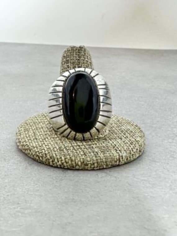 Vintage Large Mens Sterling Silver Oval Onyx Ring 