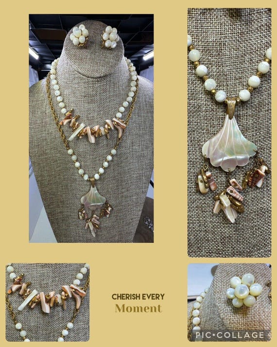 Miriam Haskell Mop Shell Beaded 3 Piece Set Neckl… - image 2