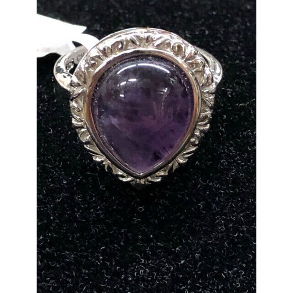 JTV Sterling Silver Polished 15mm x 11mm Pear Amethyst Ring Sz8