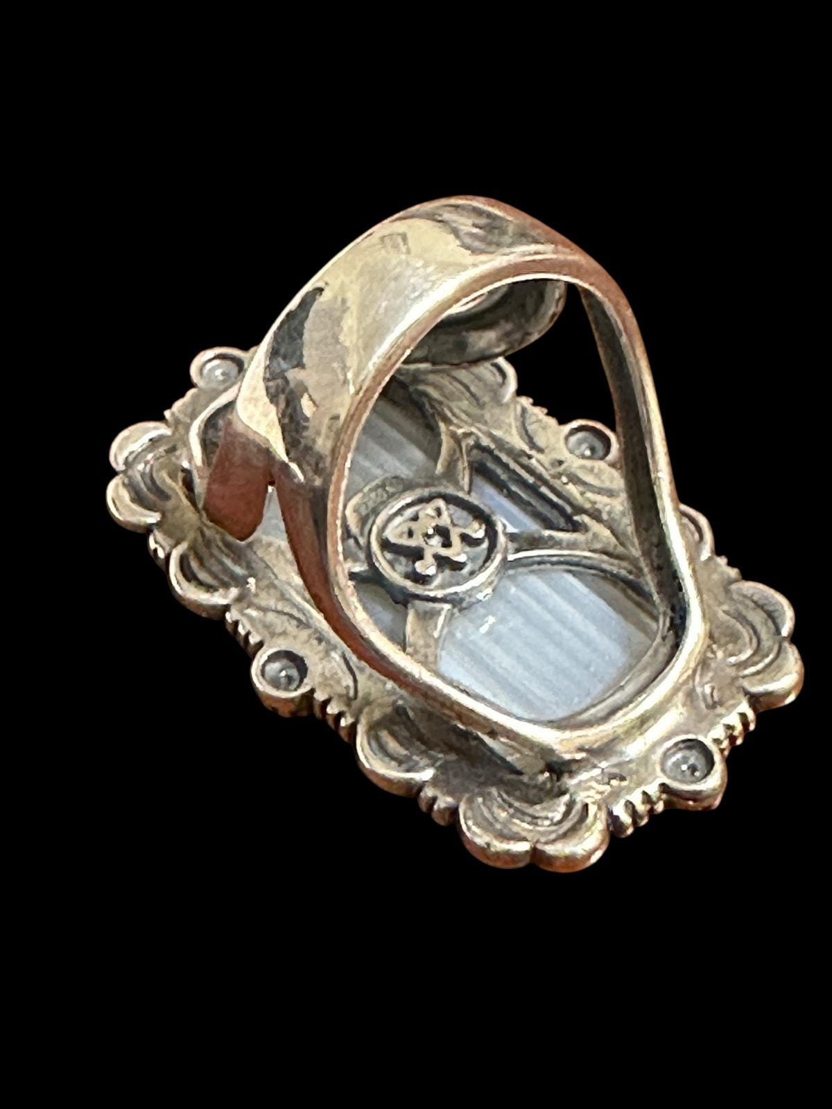 Relios Silver Rings Carolyn Pollack Relios Sterling Silver Banded Agate Ring Sz 7 Statement ...