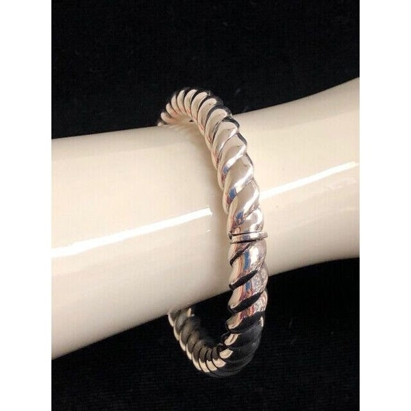 Italian Sterling Silver Wide Twisted Hollow Bangle Bracelet 7.25"