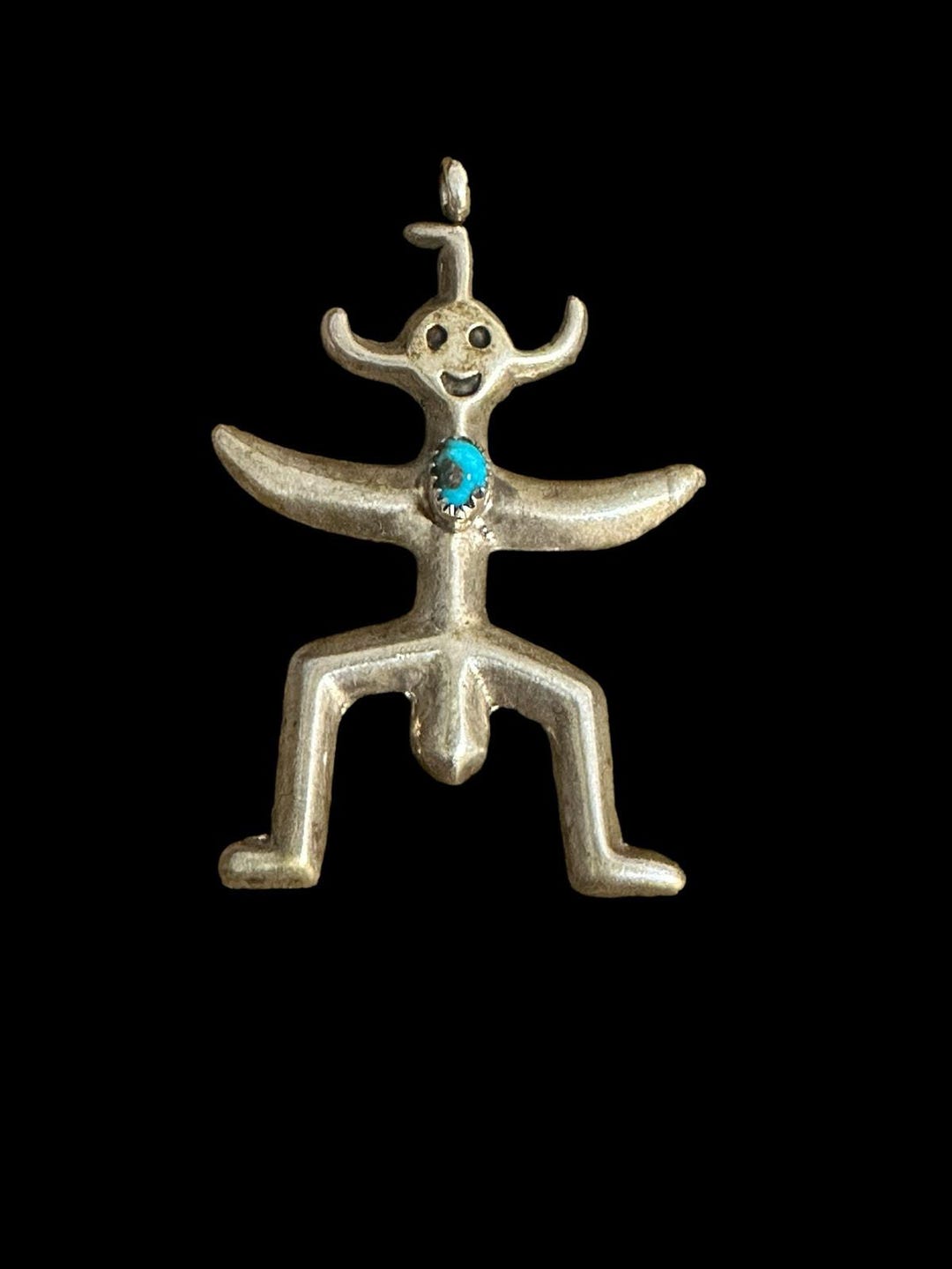 Navajo Native American Sterling Silver Turquoise Horned Kachina Figure ...