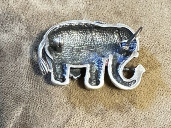 Sterling Silver Enamel Marcasite ELEPHANT Brooch … - image 4