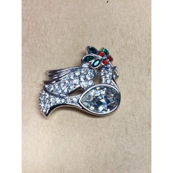 Swarovski Silver-Tone Crystal Christmas Dove Pin - image 2