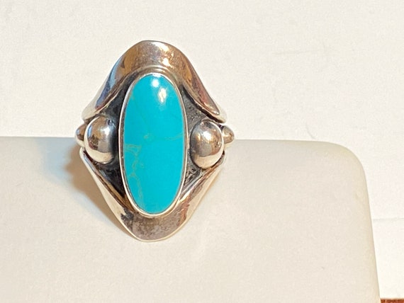 Vintage HOB Mexican Sterling Silver Elongated Oval Turquoise - Etsy