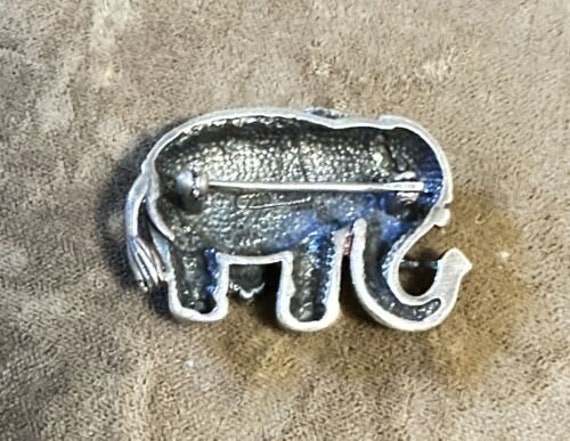 Sterling Silver Enamel Marcasite ELEPHANT Brooch … - image 3