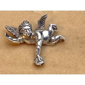 Vintage Jez Jezlaine Sterling Silver Cherub Angel Brooch Pin