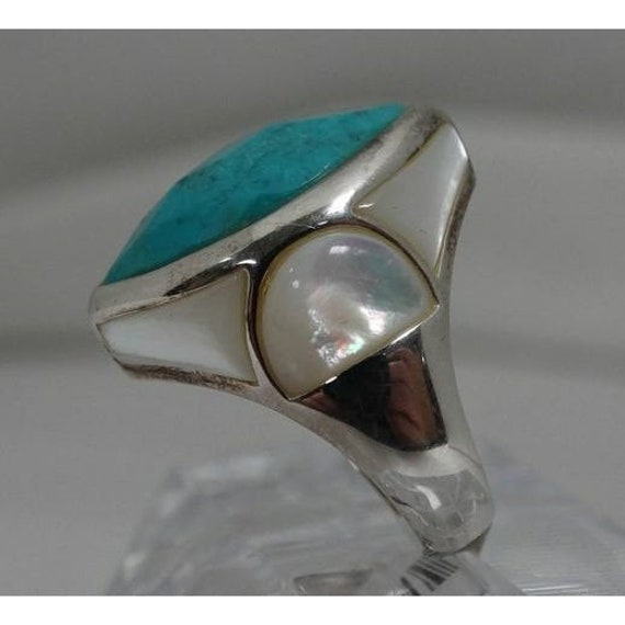 Sterling Silver Turquoise & MOP Sz7 Ladies Ring - image 1