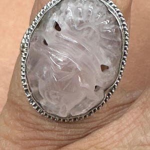 Vintage Sterling Silver Carved Quartz Ring Size 6