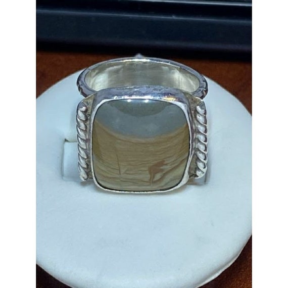 Sterling Silver Wide Banded Agate Ring Sz 8 1/2 S… - image 1