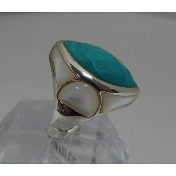 Sterling Silver Turquoise & MOP Sz7 Ladies Ring - image 3