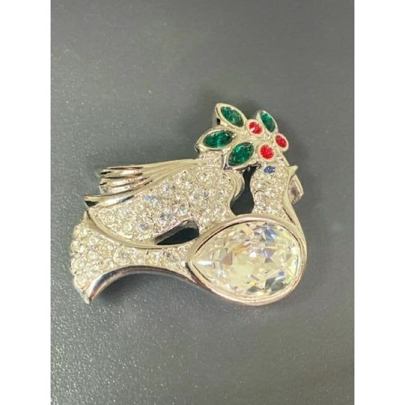 Swarovski Silver-Tone Crystal Christmas Dove Pin - image 1