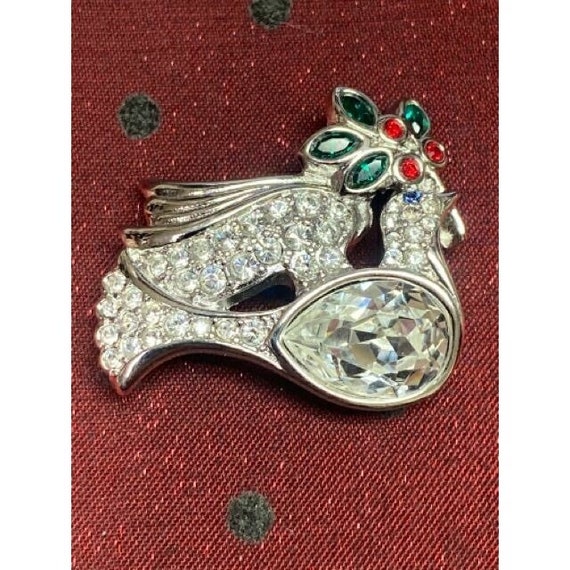 Swarovski Silver-Tone Crystal Christmas Dove Pin - image 3