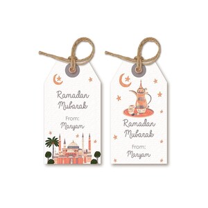 Etiquetas para lembrancinhas de Eid/Ramadã Mubarak para impressão | Etiquetas para presentes de Ramadã Kareem | Etiqueta para mesquita muçulmana | Etiquetas para cestas islâmicas | Texto editável em PDF