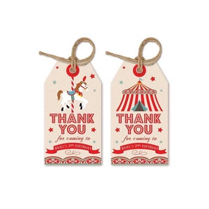 Circus / Carnival Thank You Tags Printable | DIY Circus Birthday Baby Shower Party Tags | Kids Souvenir Gifts Personalized Favor Labels