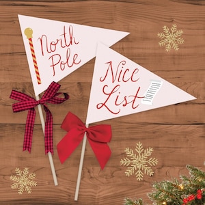 Bandierine natalizie DIGITALI stampabili / Set di 2 bandierine natalizie / Nice List North Pole / Decorazioni con bandierine portatili / File PDF