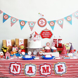 Zirkus Party Kit Printable | DIY Karneval Tisch Dekor Party Printables | Zirkus Geburtstagsparty Dekor | Personalisiertes Karnevals-Geburtstags-Kit