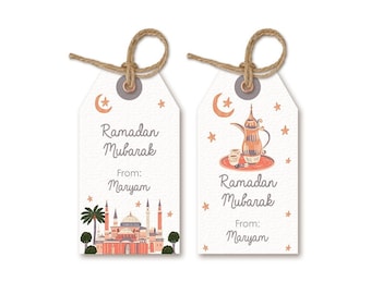 Eid / Ramadan Mubarak Favor Tags Printable  | Ramadan Kareem Gift Tags | Muslim Mosque Label | Islamic Hampers Tags | Editable Text PDF