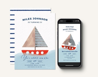 Nautical Invitation Bundle | Sail Boat Printable Animated Evite Sailing Sea Birthday Party Waves Sailor Video Invite | Canva Template 0001