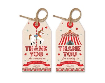 Circus / Carnival Thank You Tags Printable | DIY Circus Birthday Baby Shower Party Tags | Kids Souvenir Gifts Personalized Favor Labels