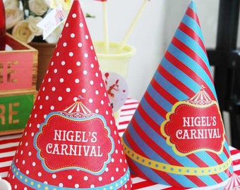 Circus Party Hat Printable for Circus Birthday | DIY Carnival Party Hats Printable | Personalized Circus Hats for Circus Party | Digital