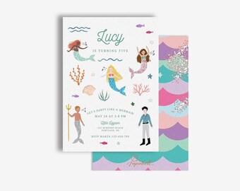 Editable Mermaid Invitation Printable 5x7, DIY Little Mermaid Invitation, Merman Mermaid Friends Under The Sea Party Invite | Canva Template