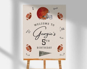 Editable Football Welcome Sign Printable | DIY Sport Birthday Sign Template | Rugby Custom Sign | Touch Down Big Game Boy Party Sign | Canva
