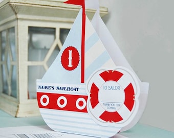 Nautische Geschenkbox zum Ausdrucken | DIY Maritime Geburtstagsfeier | Personalisierte Boot Vorlage Printable | Matrosenparty | Segelboot Kapitän Party