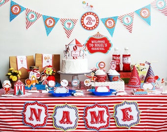 Circus Birthday Party Kit Printable | Personalized Carnival Party Decor (PDF)